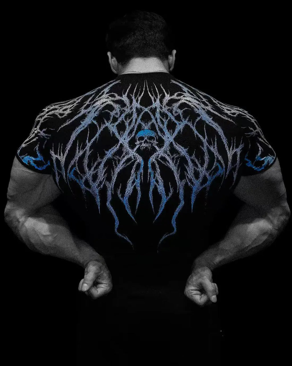 GYM T-shirt Men's Dark Gothic Print Muscle Tee High Elasticity And Quick Drying Exercise For Bodybuilding Training