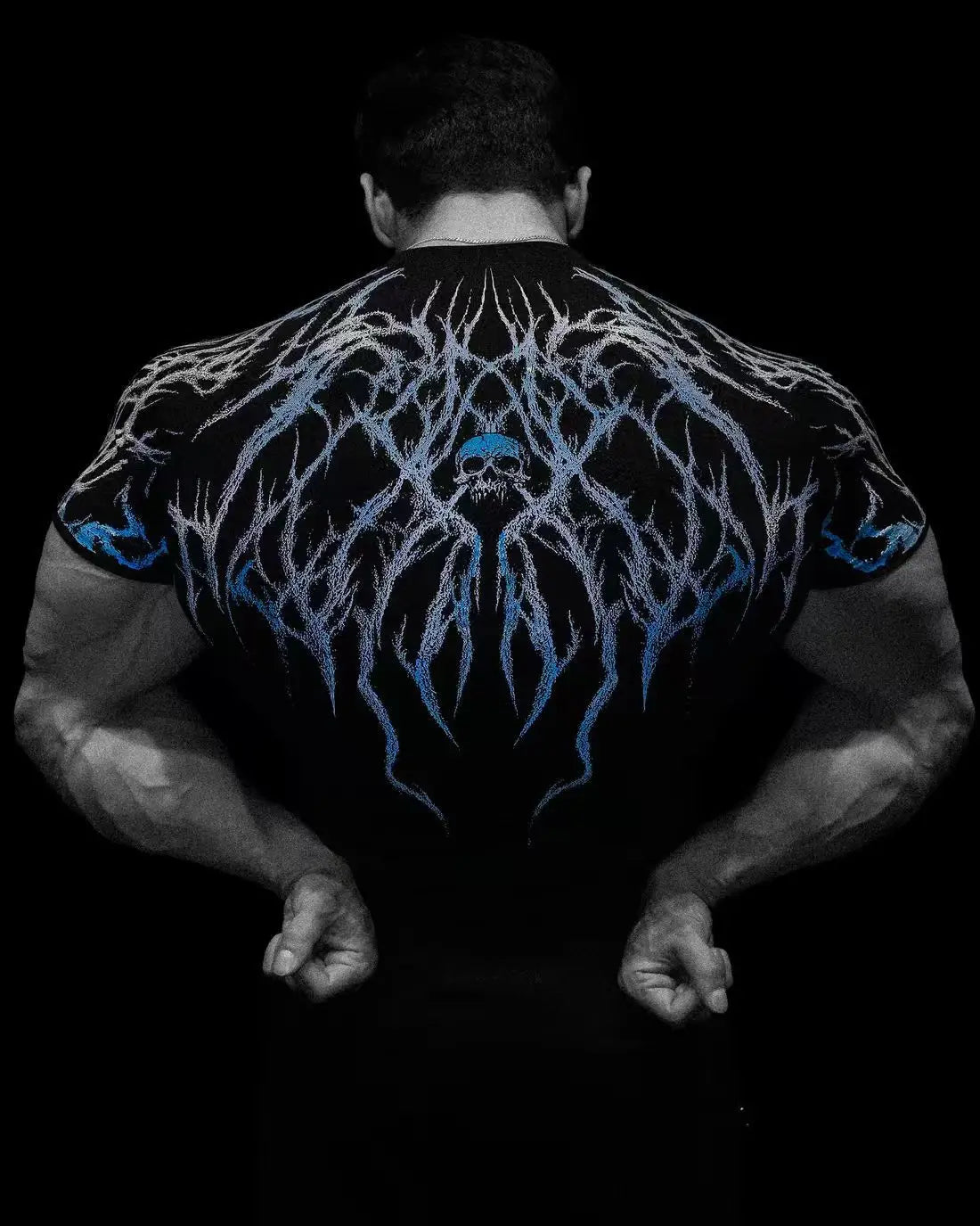 GYM T-shirt Men's Dark Gothic Print Muscle Tee High Elasticity And Quick Drying Exercise For Bodybuilding Training
