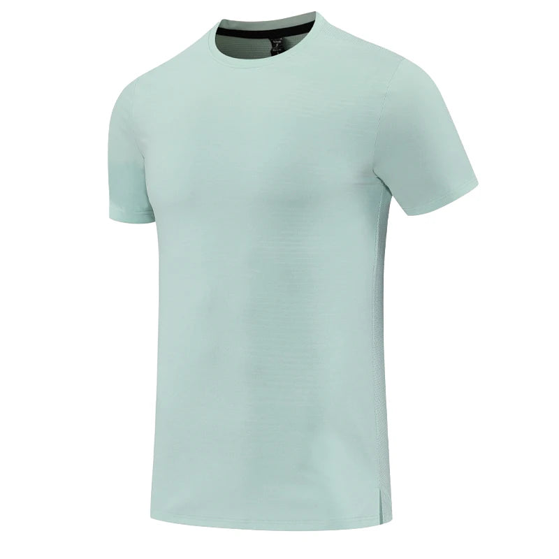 Gym Sport T Shirt Men Running Outdoor Workout Training Tees Round Neck Quick Dry Breathable Polyester Casual Short Sleeve