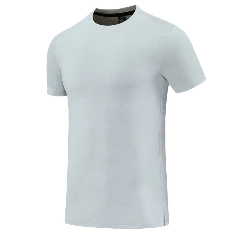 Gym Sport T Shirt Men Running Outdoor Workout Training Tees Round Neck Quick Dry Breathable Polyester Casual Short Sleeve