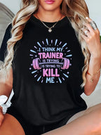The Gym Is My Therapy Graphic T-Shirt Dumbbell Weightlifting Print Soft Casual Short Sleeve Women Daily Basic Top