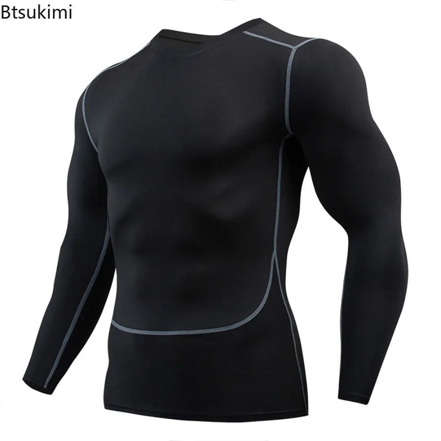 Gym Sports T-shirts for Men Long Sleeve Tights Boxing Sportswear Breathable Quick Dry Fitness Tops Male Outdoor Training Clothes