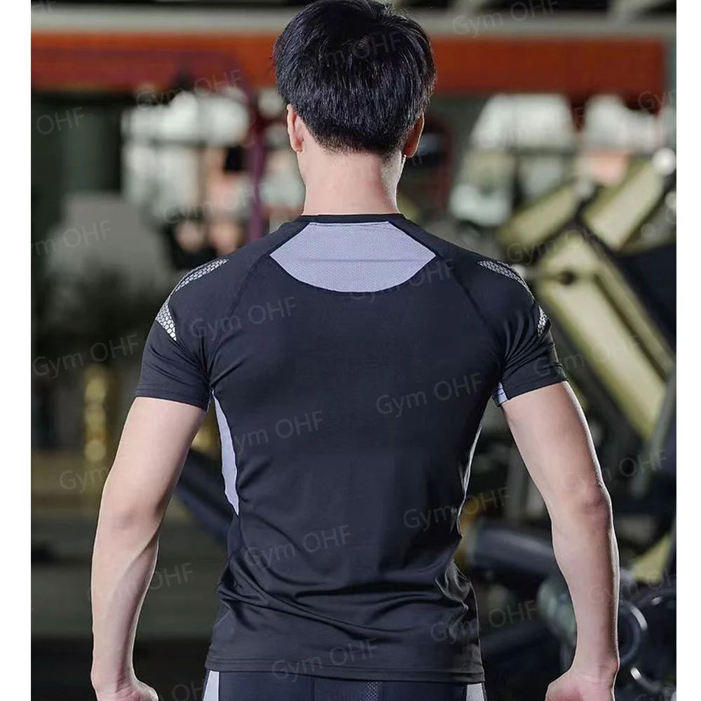 Gym Fitness T shirt Men's Short Sleeve Summer Boxing Jersey Legging Men Rashguard Compression Pants Quick Dry Tight T-shirts Men