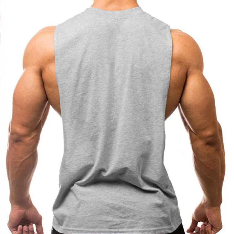 Gym Fitness Training Vests Cotton Breathable Side Slits Tank Tops Mens Bodybuilding Muscle Sleeveless Singlets Workout Shirts