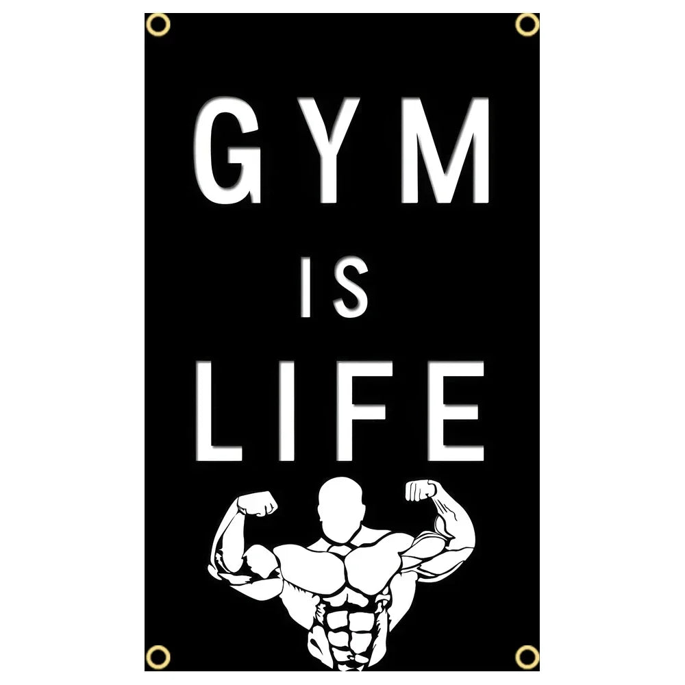 GYM Flag Message Signs Slogan Exercise Fitness Poster Advertise Logo Sport Outdoor Club Digital Printing Banner Brass Grommet