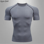 Gym Fitness T shirt Men's Short Sleeve Summer Boxing Jersey Legging Men Rashguard Compression Pants Quick Dry Tight T-shirts Men