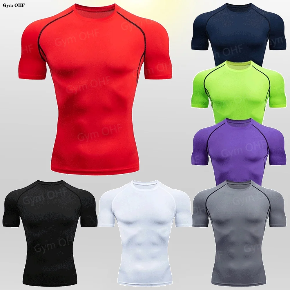 Gym Fitness T shirt Men's Short Sleeve Summer Boxing Jersey Legging Men Rashguard Compression Pants Quick Dry Tight T-shirts Men
