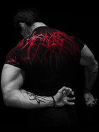 GYM T-shirt Men's Dark Gothic Print Muscle Tee High Elasticity And Quick Drying Exercise For Bodybuilding Training
