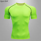 Gym Fitness T shirt Men's Short Sleeve Summer Boxing Jersey Legging Men Rashguard Compression Pants Quick Dry Tight T-shirts Men