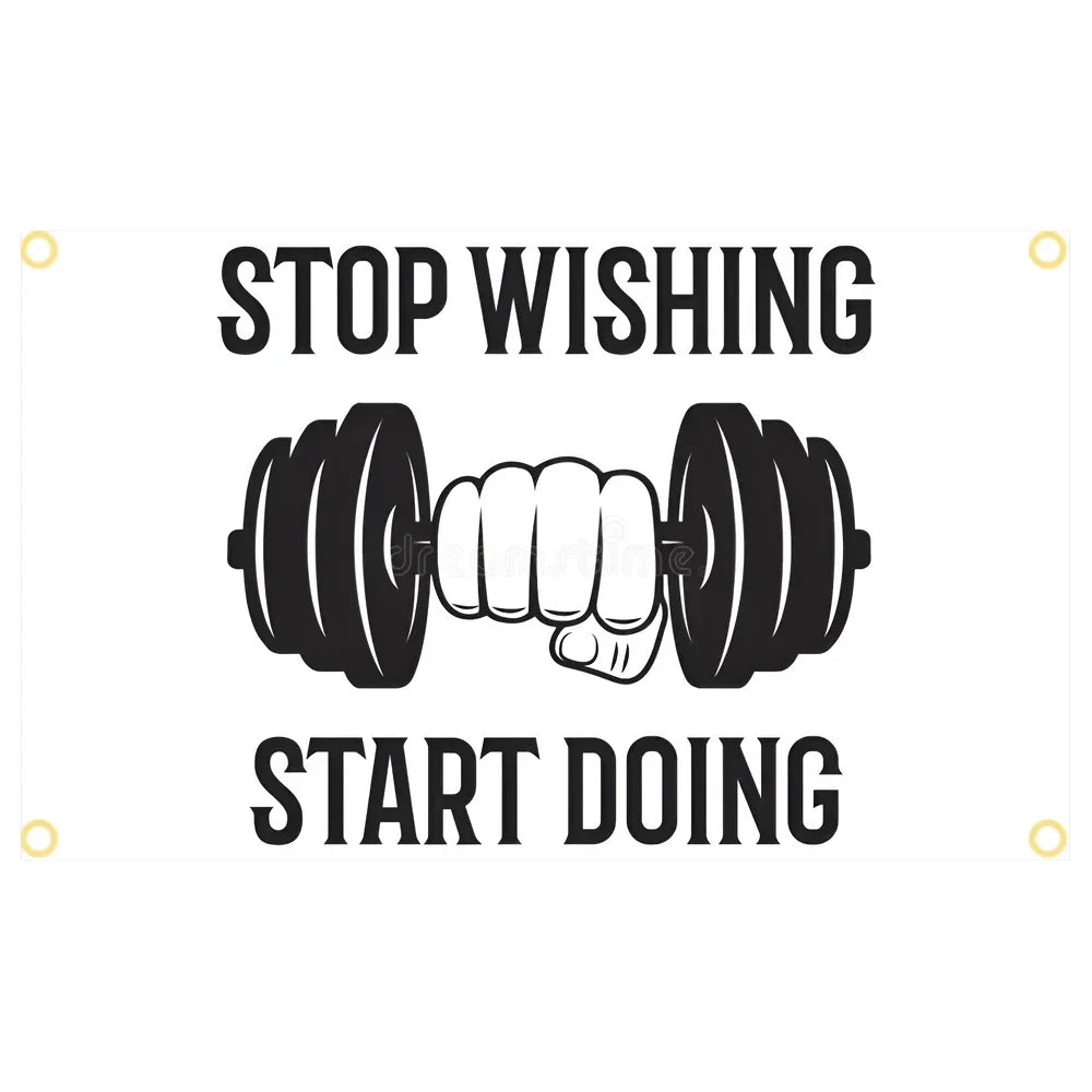 GYM Flag Message Signs Slogan Exercise Fitness Poster Advertise Logo Sport Outdoor Club Digital Printing Banner Brass Grommet