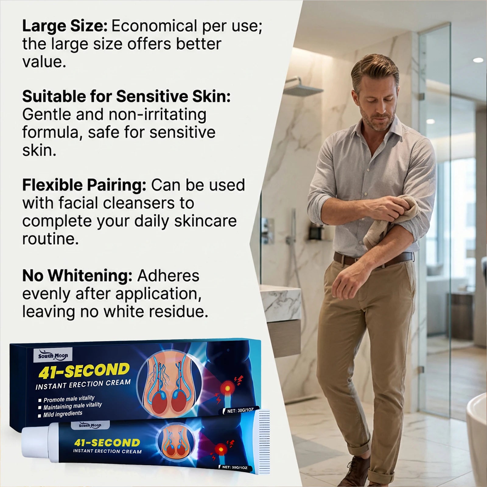 Men's Care Cream Gentle Ingredients for Comfortable Protection, Topical Cream for Men's Body Care