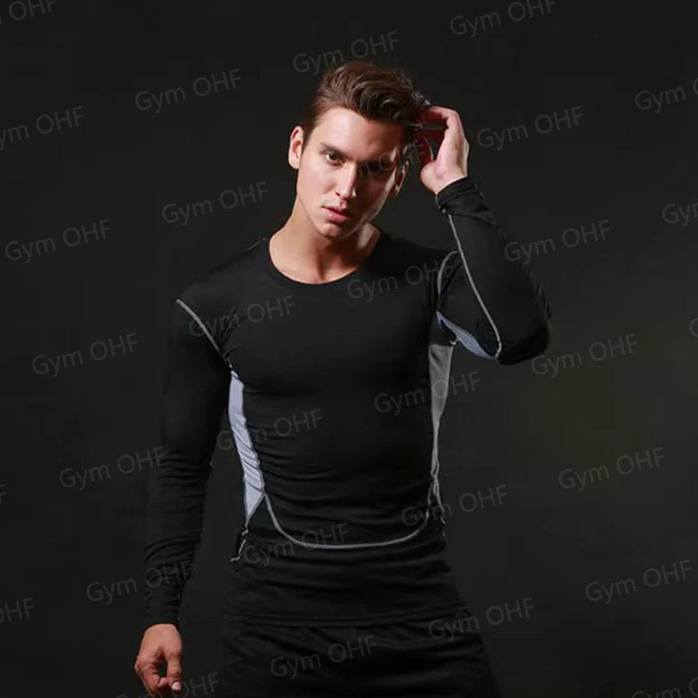 Gym Fitness T shirt Men's Short Sleeve Summer Boxing Jersey Legging Men Rashguard Compression Pants Quick Dry Tight T-shirts Men