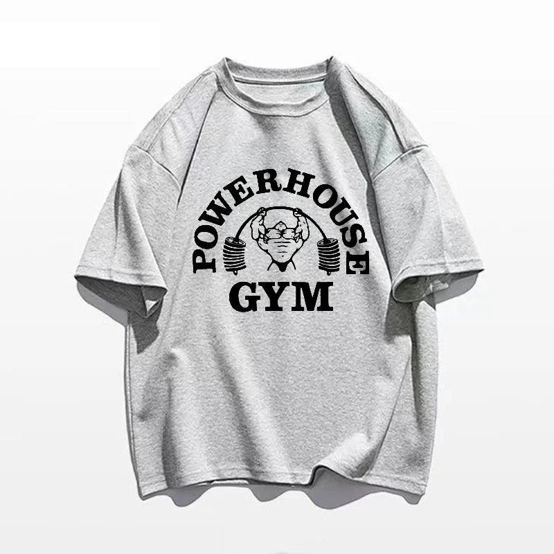 Summer Gym 100% Cotton Men's T-shirt Letter Weightlifting Printed Round Neck High Quality Street Outdoor Short Sleeve