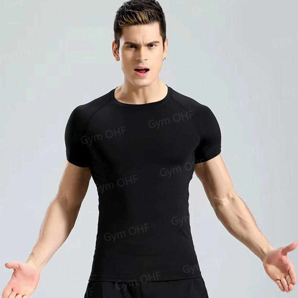 Gym Fitness T shirt Men's Short Sleeve Summer Boxing Jersey Legging Men Rashguard Compression Pants Quick Dry Tight T-shirts Men