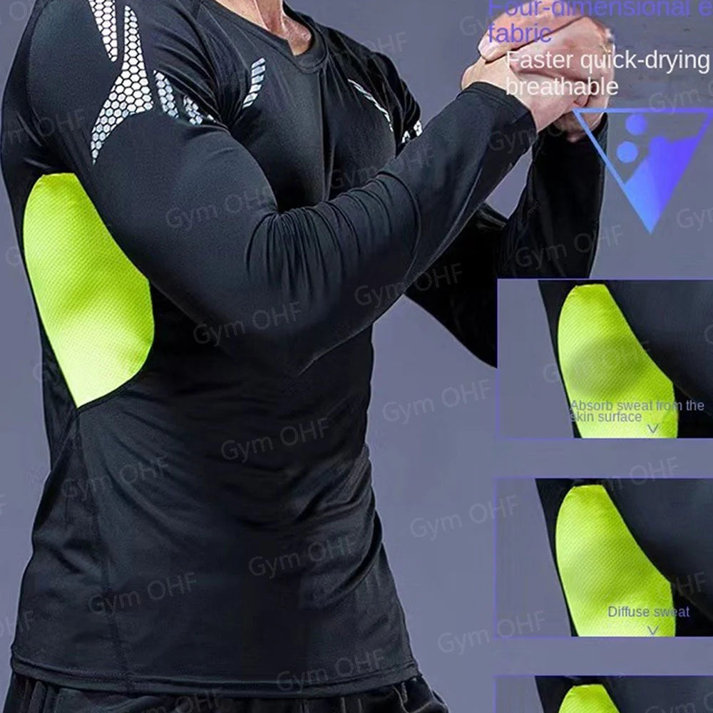 Gym Fitness T shirt Men's Short Sleeve Summer Boxing Jersey Legging Men Rashguard Compression Pants Quick Dry Tight T-shirts Men
