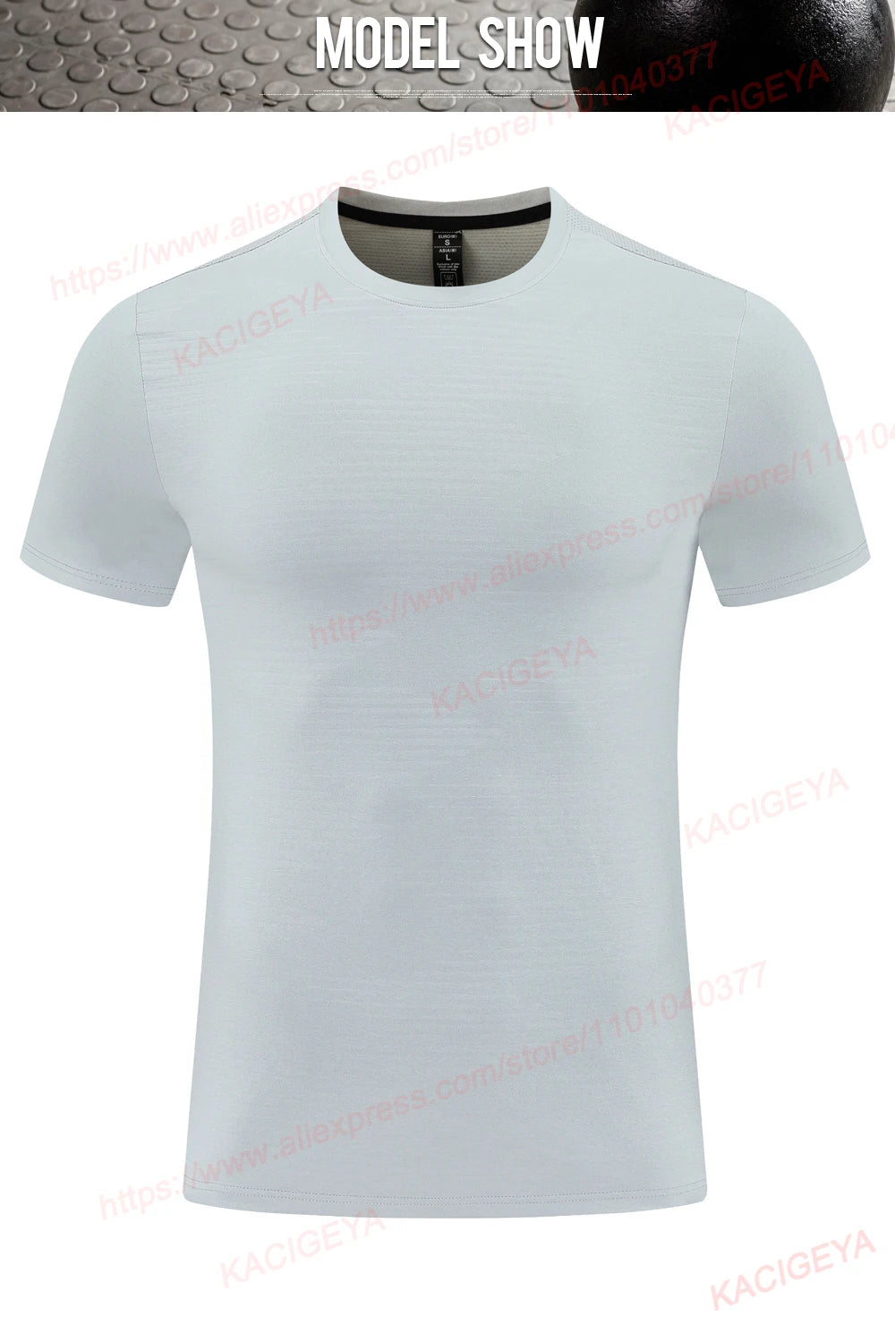 Gym Sport T Shirt Men Running Outdoor Workout Training Tees Round Neck Quick Dry Breathable Polyester Casual Short Sleeve