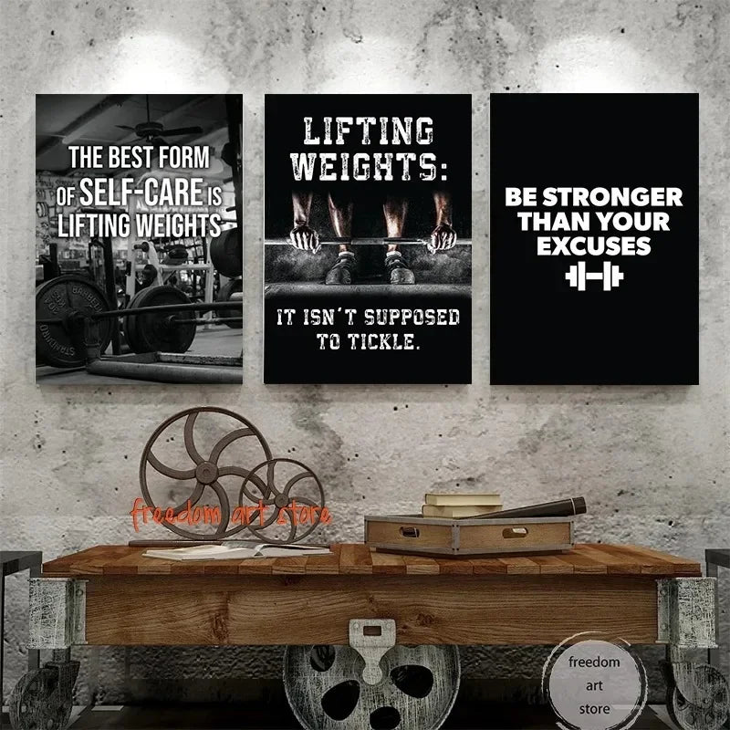 Gym Motivation Muscle Man Bodybuilding Fitness Strength Barbell Art Poster Canvas Painting Wall Print Picture for Home Gym Decor