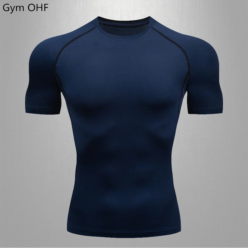 Gym Fitness T shirt Men's Short Sleeve Summer Boxing Jersey Legging Men Rashguard Compression Pants Quick Dry Tight T-shirts Men