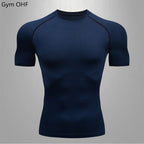 Gym Fitness T shirt Men's Short Sleeve Summer Boxing Jersey Legging Men Rashguard Compression Pants Quick Dry Tight T-shirts Men